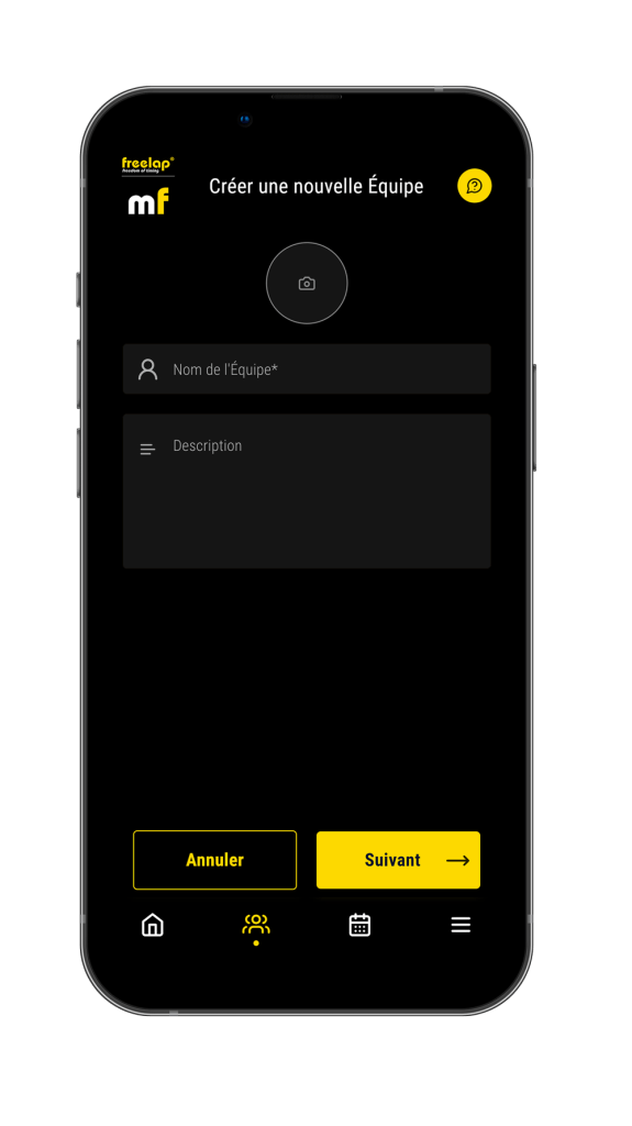 MyFreelap 7 - Créer un équipe