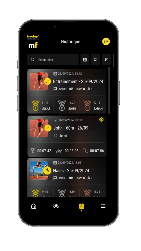 MyFreelap 7 - Historique