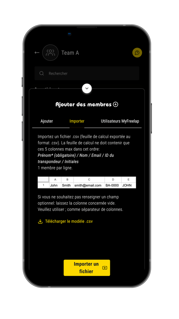 MyFreelap 7 - Importer des membres