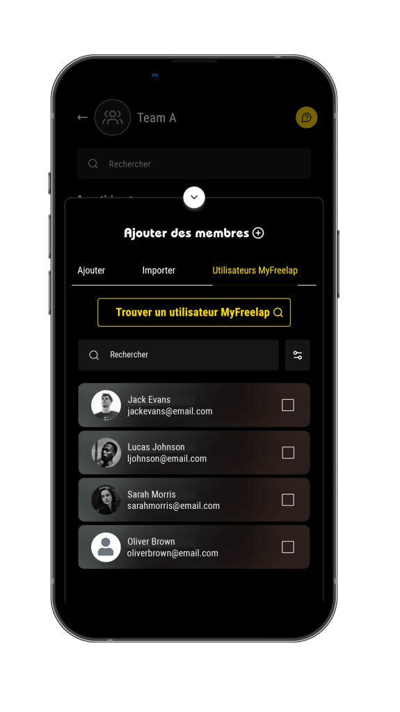 MyFreelap 7 - ajouter un membre depuis les utilisateurs MyFreelap connus